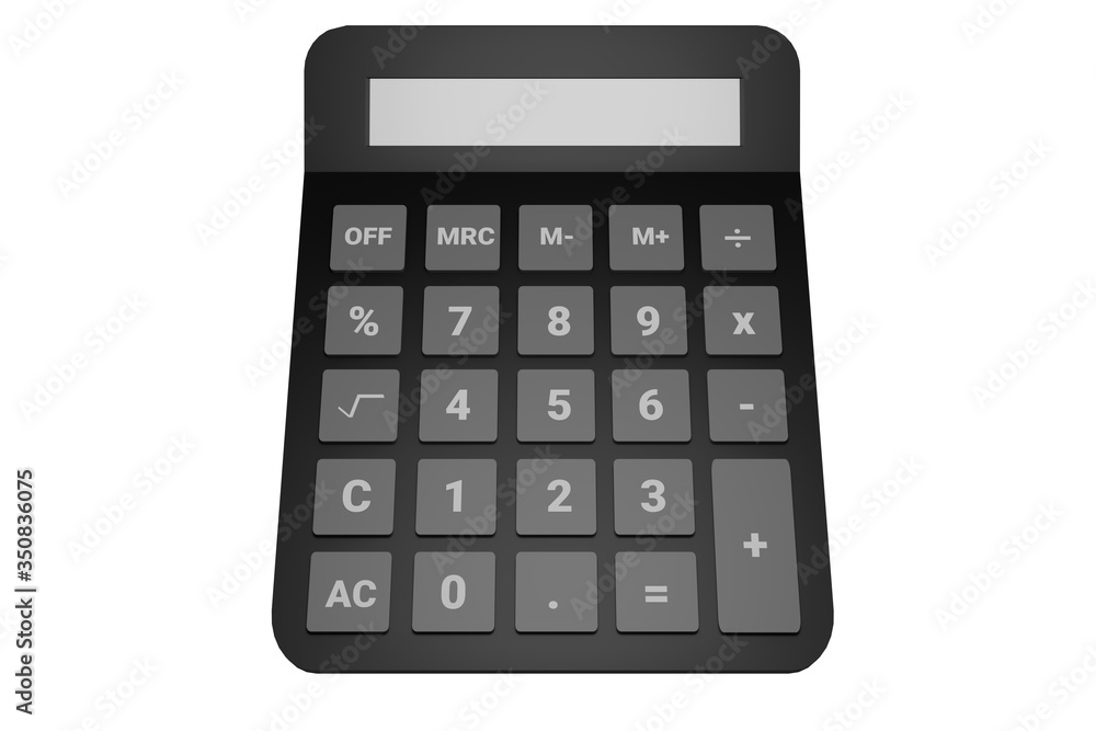 black calculator isolated on white background with clipping path, 3d rendering