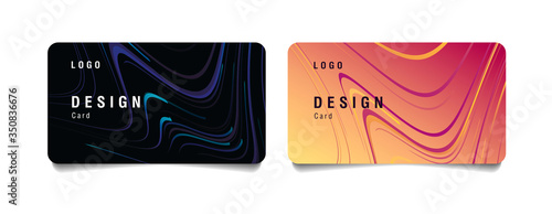 Set of discount or bank cards with fluid premium texture in two colors, dark and loght pink gold, business layout graphic element