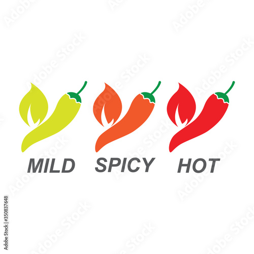Spicy chili pepper level labels. isolated on white background