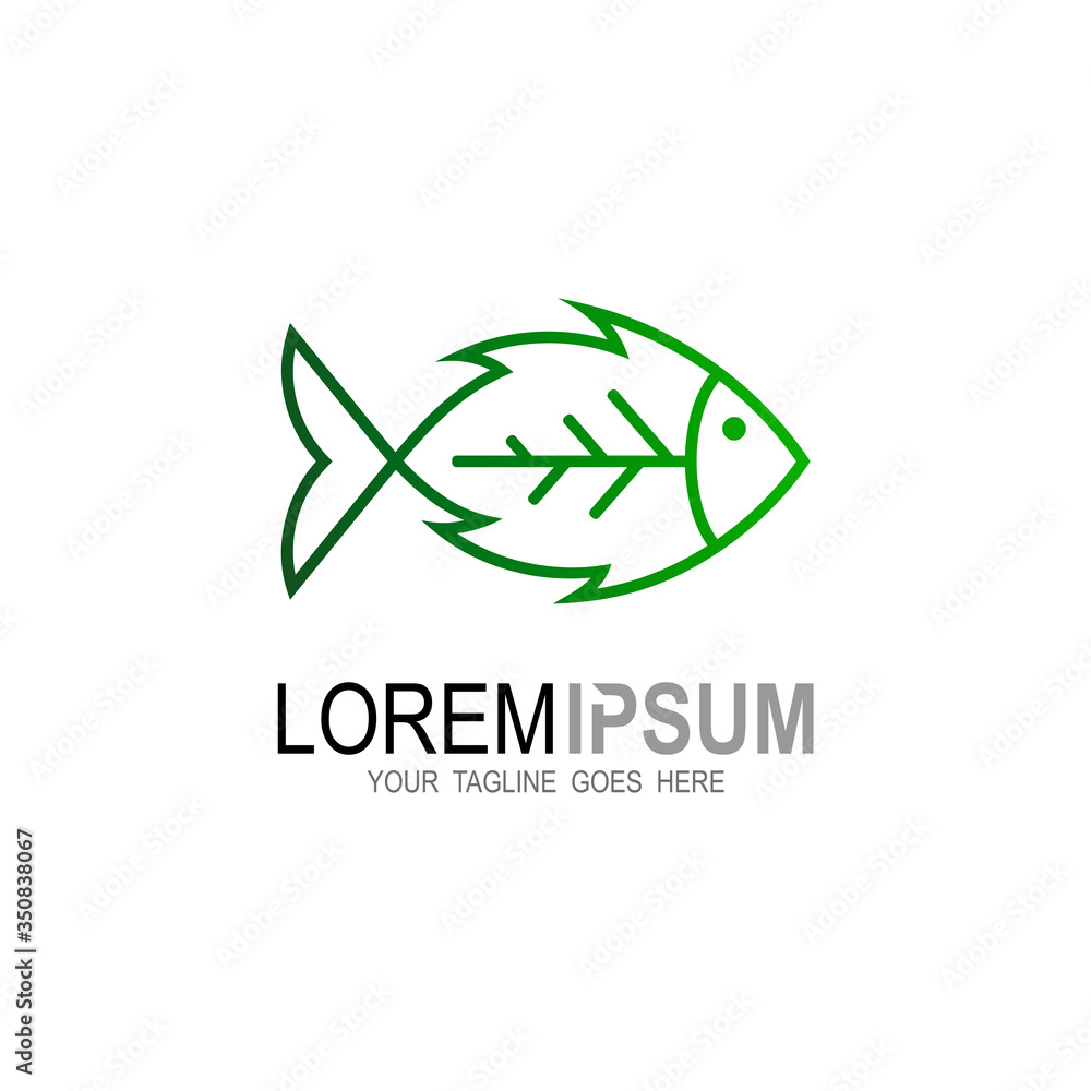 Fish logo with leaf design nature, Line icons, restaurant logo Fish logo with leaf design nature, Line icons, restaurant logo