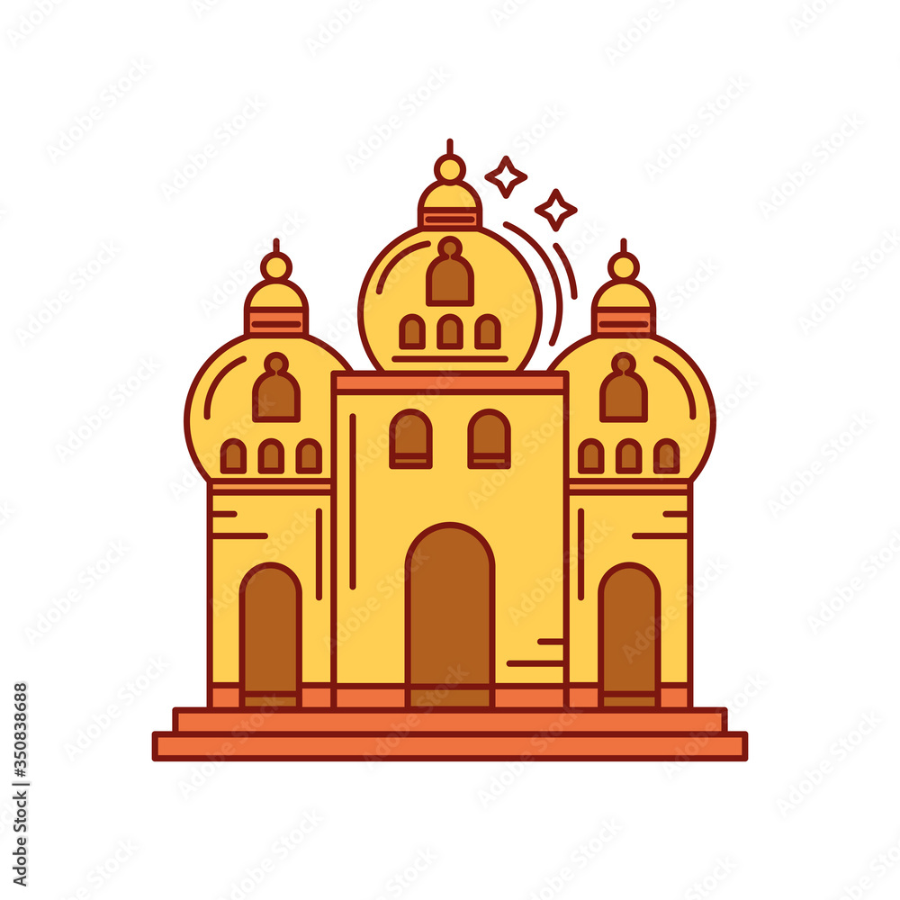 muslim temple, mosque building on white background