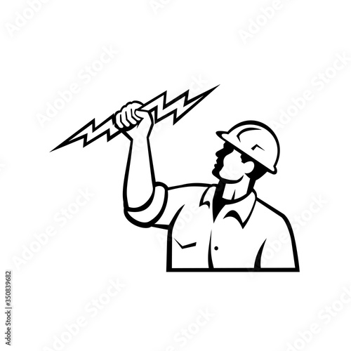 Wallpaper Mural Electrician Power Lineman or Construction Worker Holding Lightning Bolt Retro Torontodigital.ca