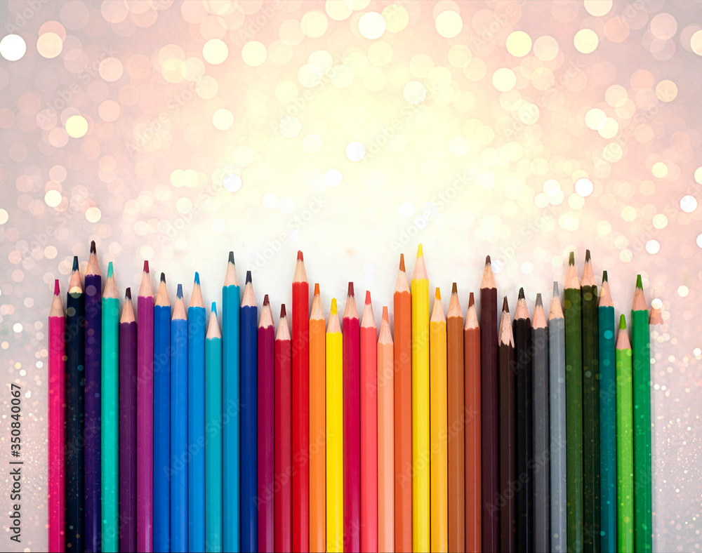 Fototapeta premium School colorful pencils on white background . Top view. Back to school concept.