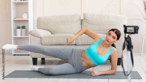 Woman Making Video For Fitness Blog At Home, Panorama