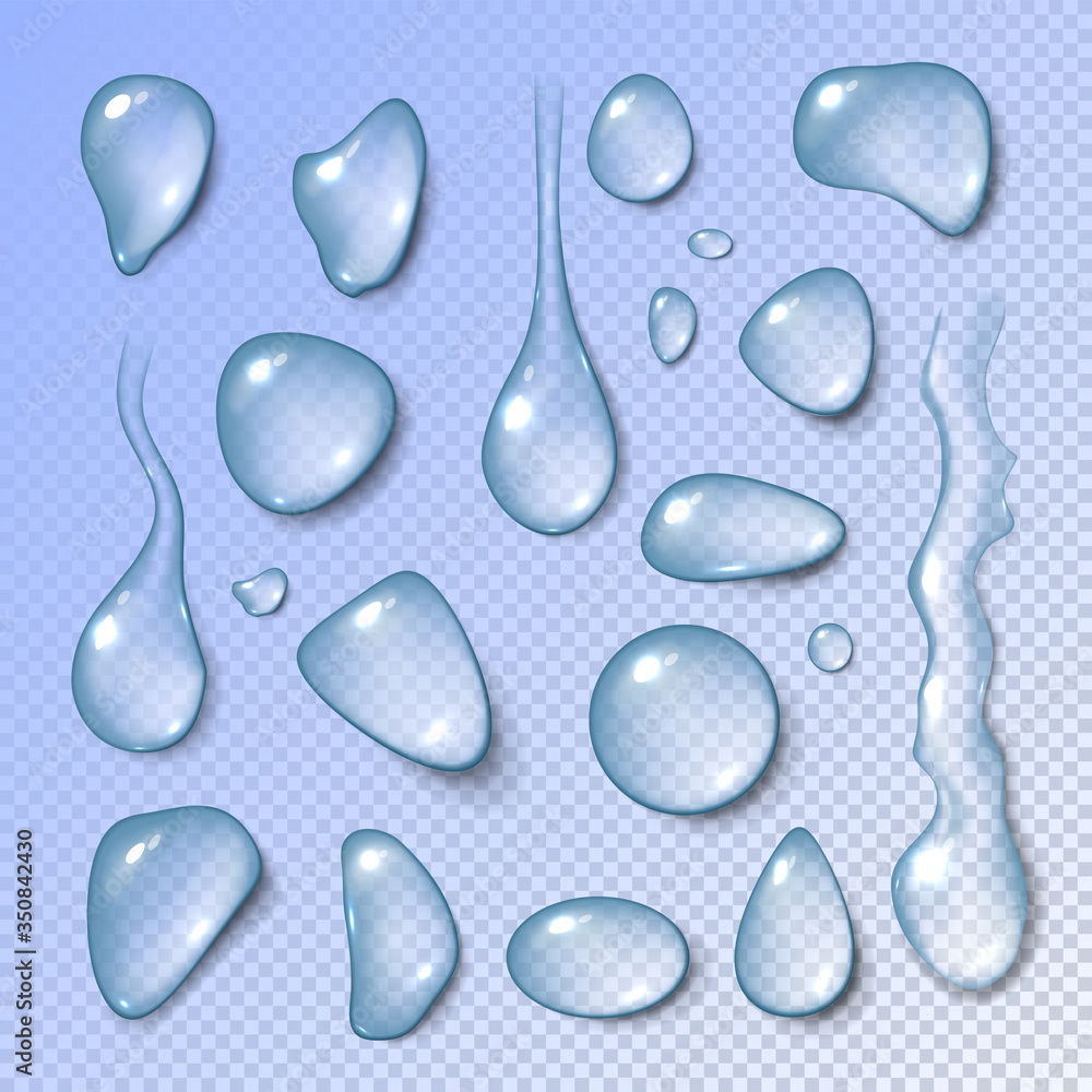 Water drops realistic set isolated vector illustration on transparent background Water drops realistic set isolated vector illustration on transparent background
