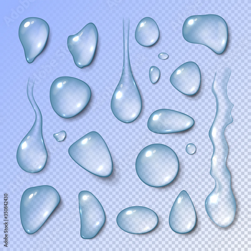 Water drops realistic set isolated vector illustration on transparent background