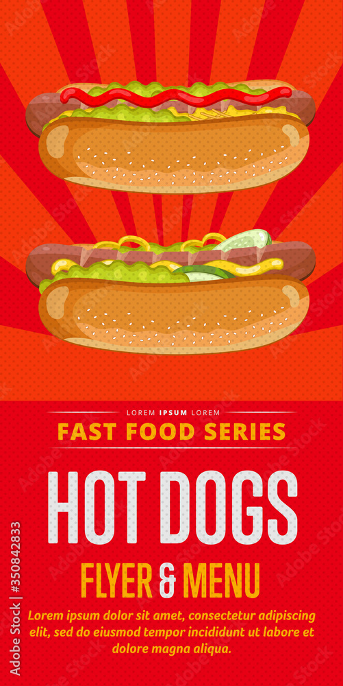 Hot dog menu flyer design template. Template flyer for fast food