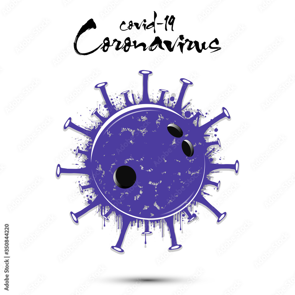 Coronavirus sign with bowling ball made of blots. Stop covid-19 outbreak. Caution risk disease 2019-nCoV. Cancellation of sports tournaments due to an outbreak of coronavirus. Vector illustration Coronavirus sign with bowling ball made of blots. Stop covid-19 outbreak. Caution risk disease 2019-nCoV. Cancellation of sports tournaments due to an outbreak of coronavirus. Vector illustration