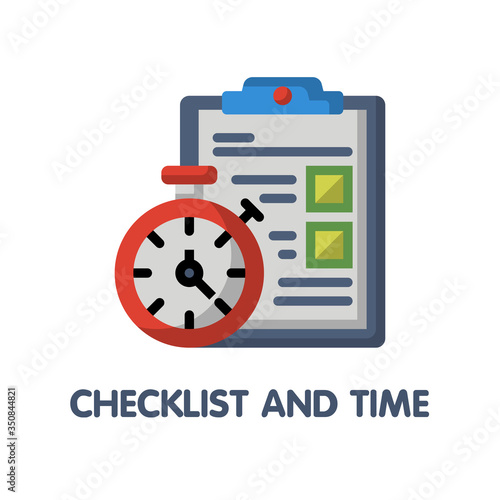 Checklist and time flat icon style design illustration on white background