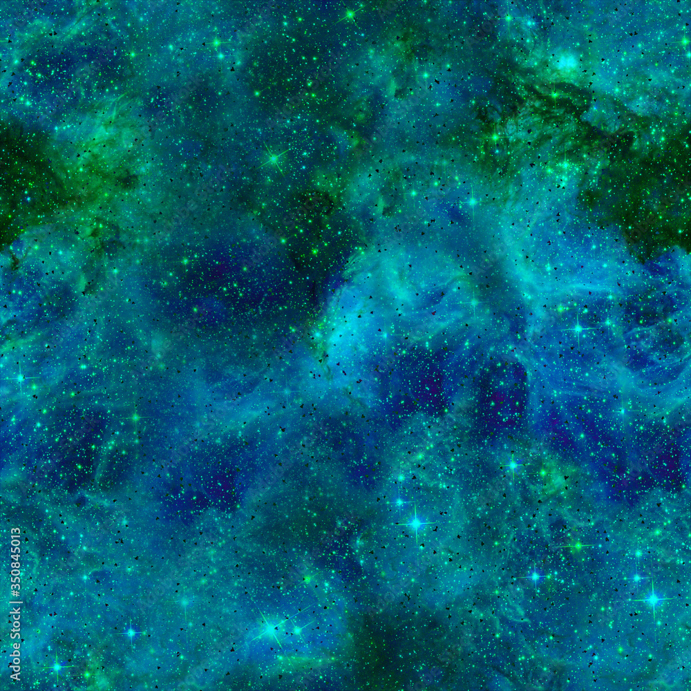 Outer space seamless pattern. Turqouise abstract 