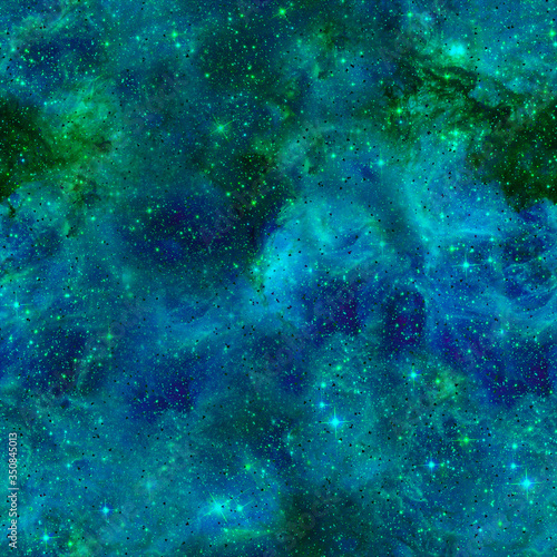 Outer space seamless pattern. Turqouise abstract 