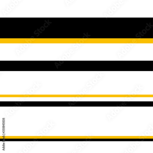 Minimalistic seamless pattern. Black and gold horizontal stripes isolated on white background. Vector illustration for wallpaper, textile, wrapping paper, holiday decoration. Strict stylish design