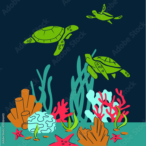 Vector illustration with sea animals