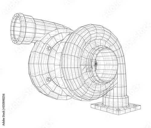 Automobile turbocharger concept outline. Vector