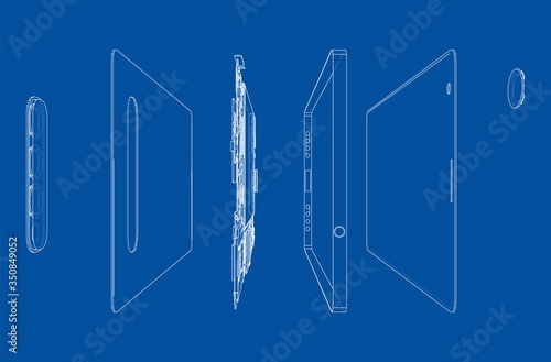 Disassembled smartphone concept outline. Vector