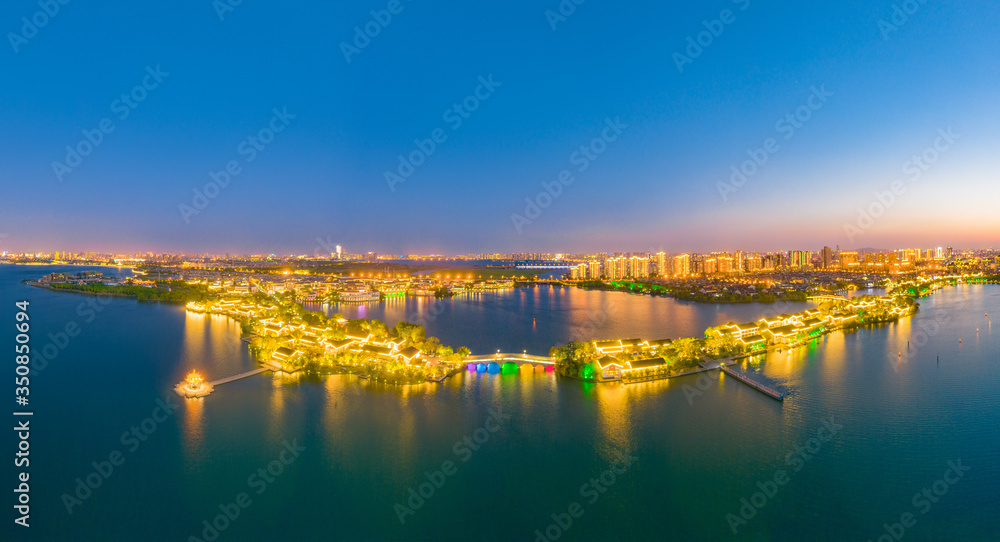 Aerial photo of ligongdi, Jinji Lake scenic spot, Suzhou City, Jiangsu Province, China