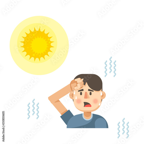 Man got sunburn in very hot summer days, man exhausted and sunburn, vector illustration 