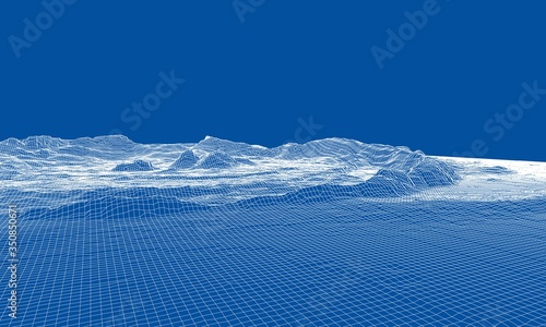 Abstract 3d wire-frame landscape. Blueprint style