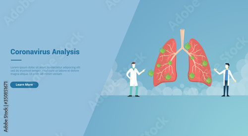 Corona virus Analysis campaign concept for website template landing or home page website modern flat cartoon design