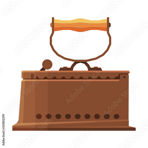 Old Iron Household Appliance, Vintage Ironing Equipment Vector Illustration