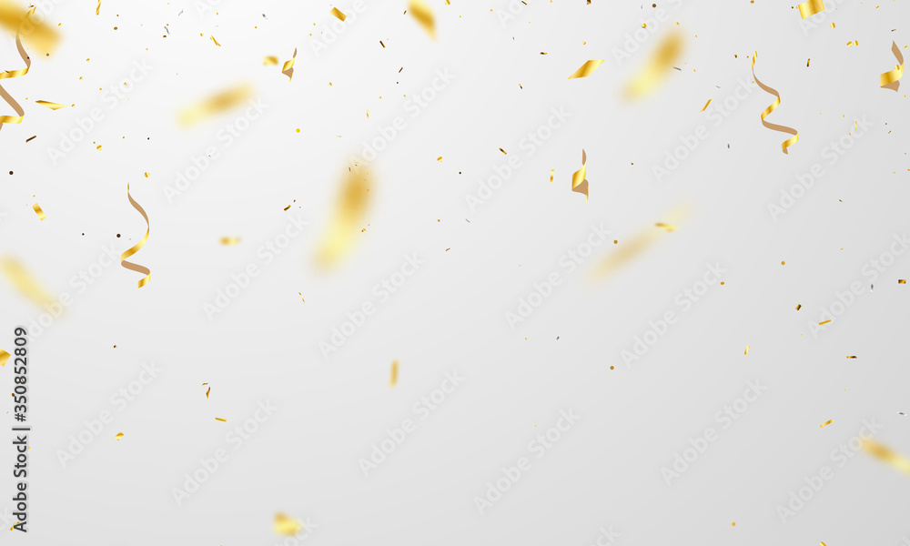 Fototapeta premium Celebration background template with confetti gold ribbons. luxury greeting rich card.