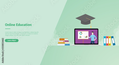 Online Education campaign concept for website template landing or home page website modern flat cartoon style.