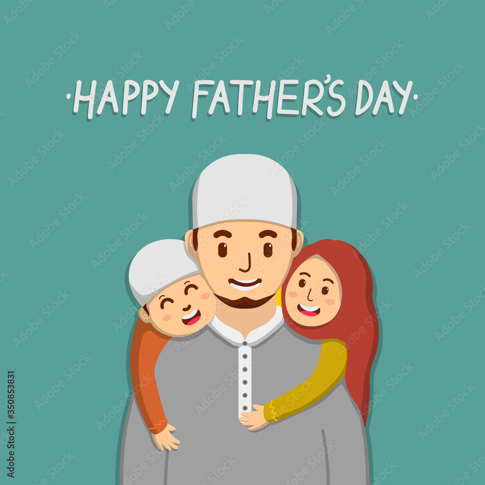 Flat design fathers day illustration of muslim fathers with happy child Flat design fathers day illustration of muslim fathers with happy child