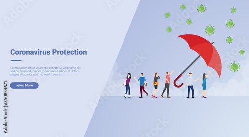 Corona Virus Protection campaign concept for website template landing or home page website modern flat cartoon style.