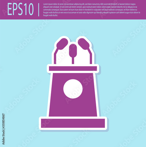Retro purple Stage stand or debate podium rostrum icon isolated on turquoise background. Conference speech tribune. Vector