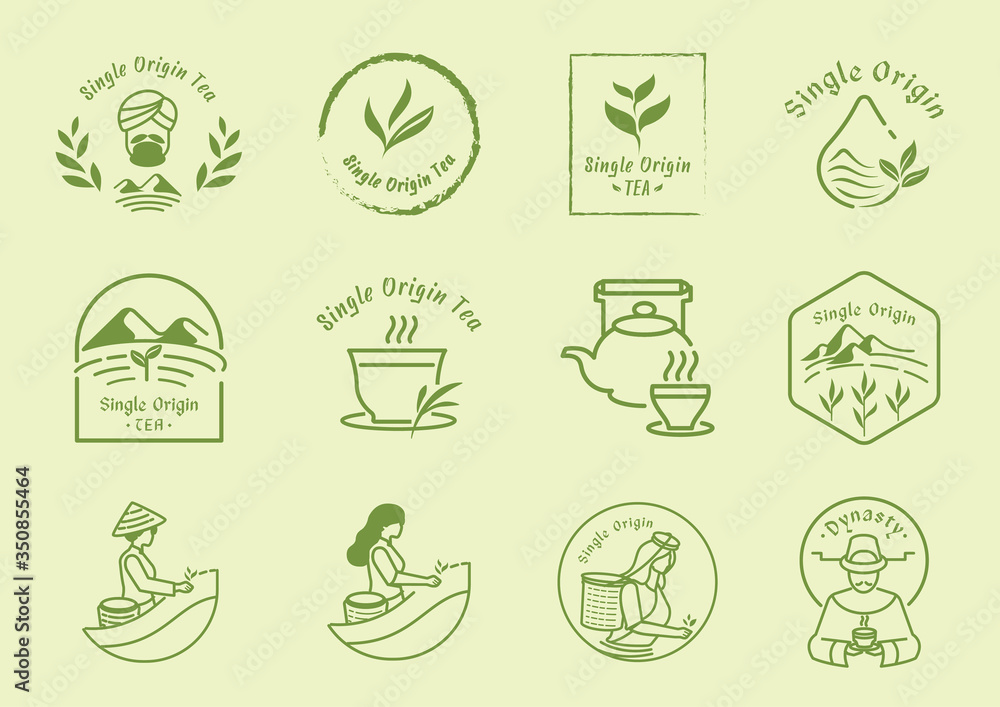 single origin tea badge logo design set single origin tea badge logo design set