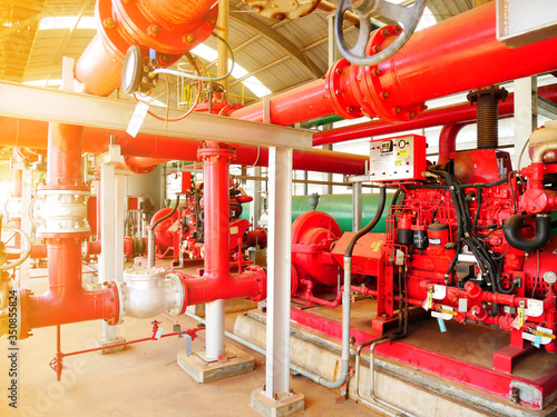 Canvas Print Diesel engine driven fire pump in industrial or factory, Main equipment technolo