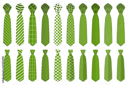 Illustration on theme big set ties different types, neckties various size