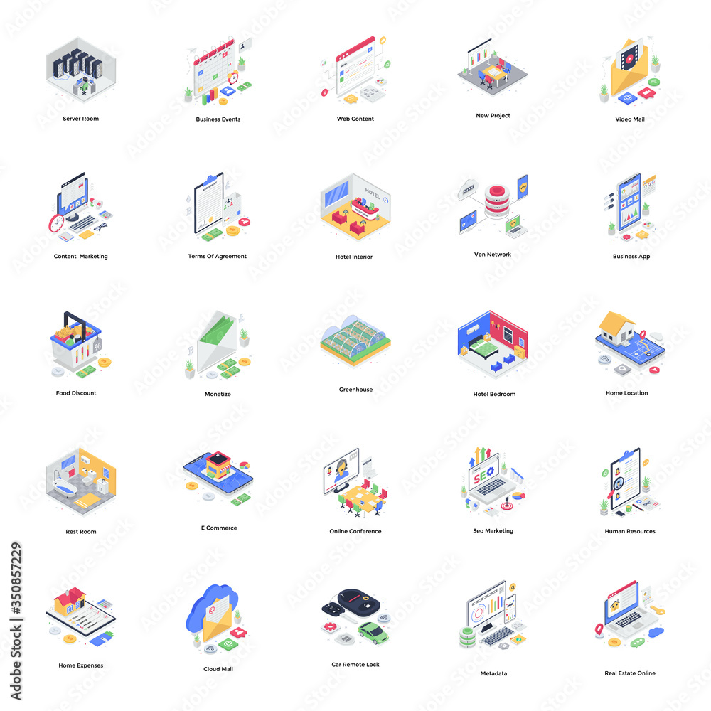 Obraz premium Online Data Isometric Illustrations Pack 