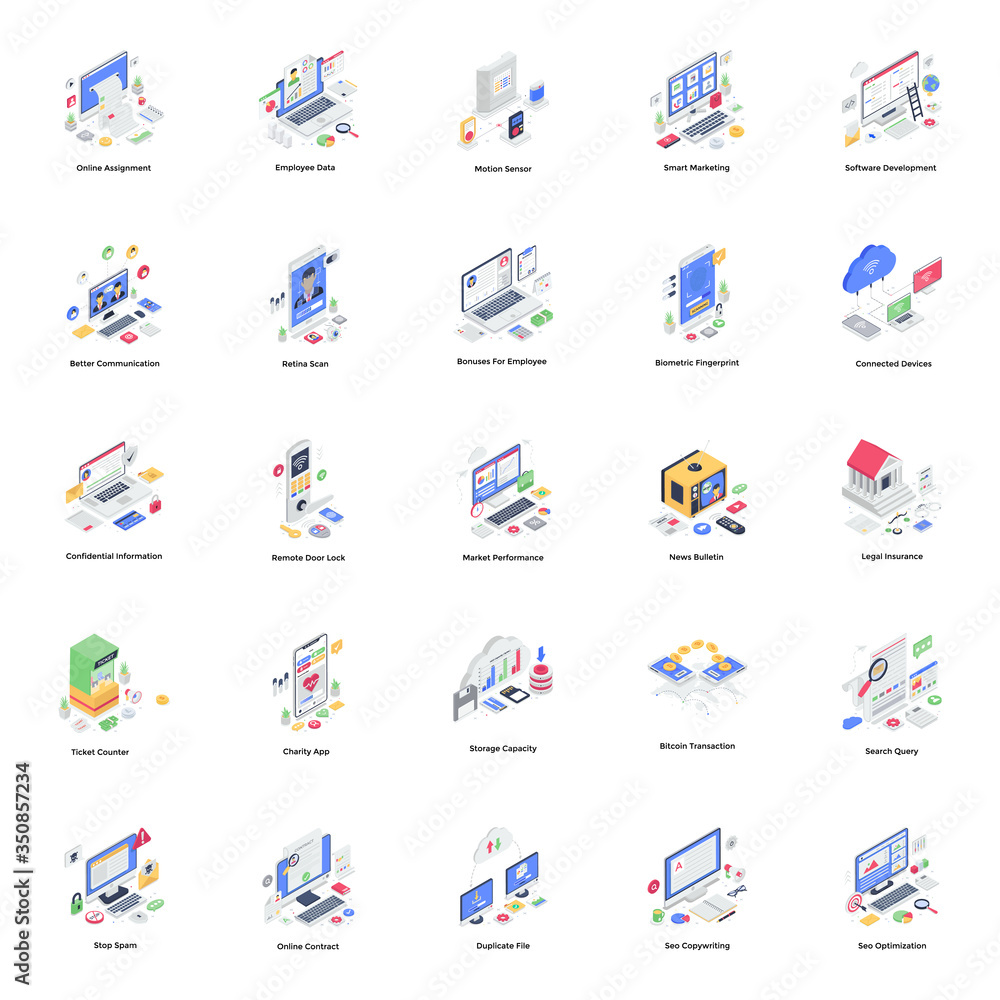 Fototapeta premium Online Data and Communication Isometric Illustrations Pack 