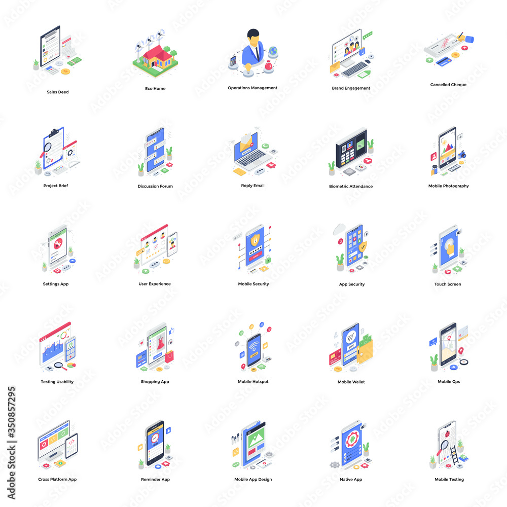 Obraz premium Network and Communication Isometric Illustrations Pack 