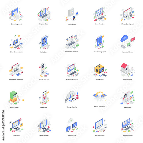 
Online Data and Communication Isometric Illustrations Pack 
