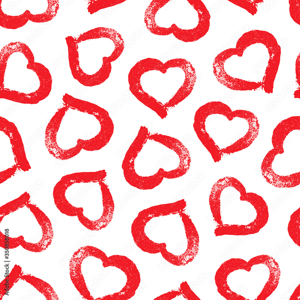 Lipstick hearts. Romantic concept with heart. Seamless pattern. Written red lipstick hearts. Hand drawn heart. Symbols love grunge style for design wedding invitation, cosmetics, gift wrapper, prints Lipstick hearts. Romantic concept with heart. Seamless pattern. Written red lipstick hearts. Hand drawn heart. Symbols love grunge style for design wedding invitation, cosmetics, gift wrapper, prints