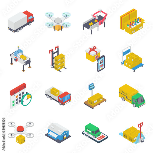 
Pack Of Transportation Isometric Icons 
