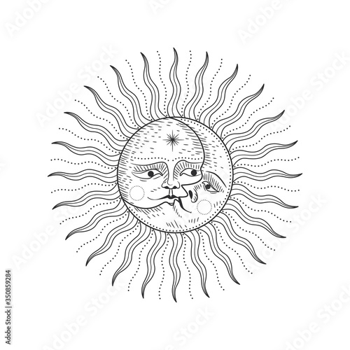 Vintage retro vintage engraving style. image of the sun and moon phases. culture of accultism. Vector graphics