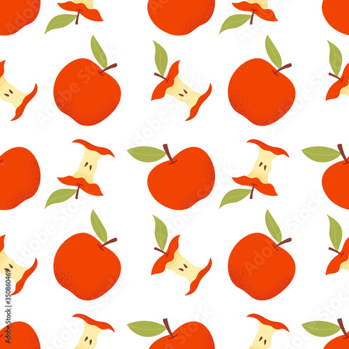 Seamless pattern red apples, organic fruits. Print for packaging, fabrics, wallpapers, textiles. Vector illustration.