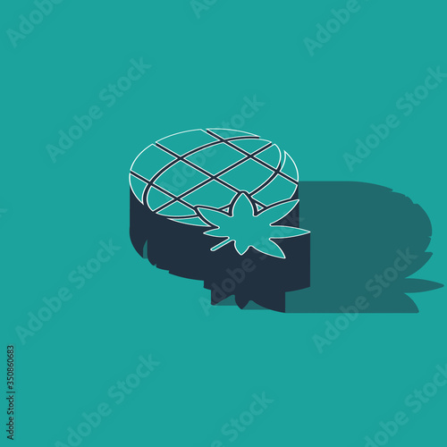 Isometric Legalize marijuana or cannabis globe symbol icon isolated on green background. Hemp symbol. Vector