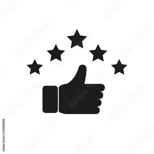 Icon of a hand with a raised thumb and stars. Simple vector illustration