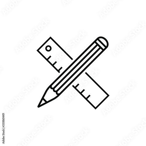 Pencil and ruler icon, creativity progect, thin line symbol