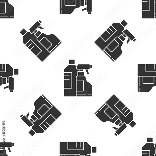 Grey Plastic bottles for laundry detergent, bleach, dishwashing liquid or another cleaning agent icon isolated seamless pattern on white background. Vector