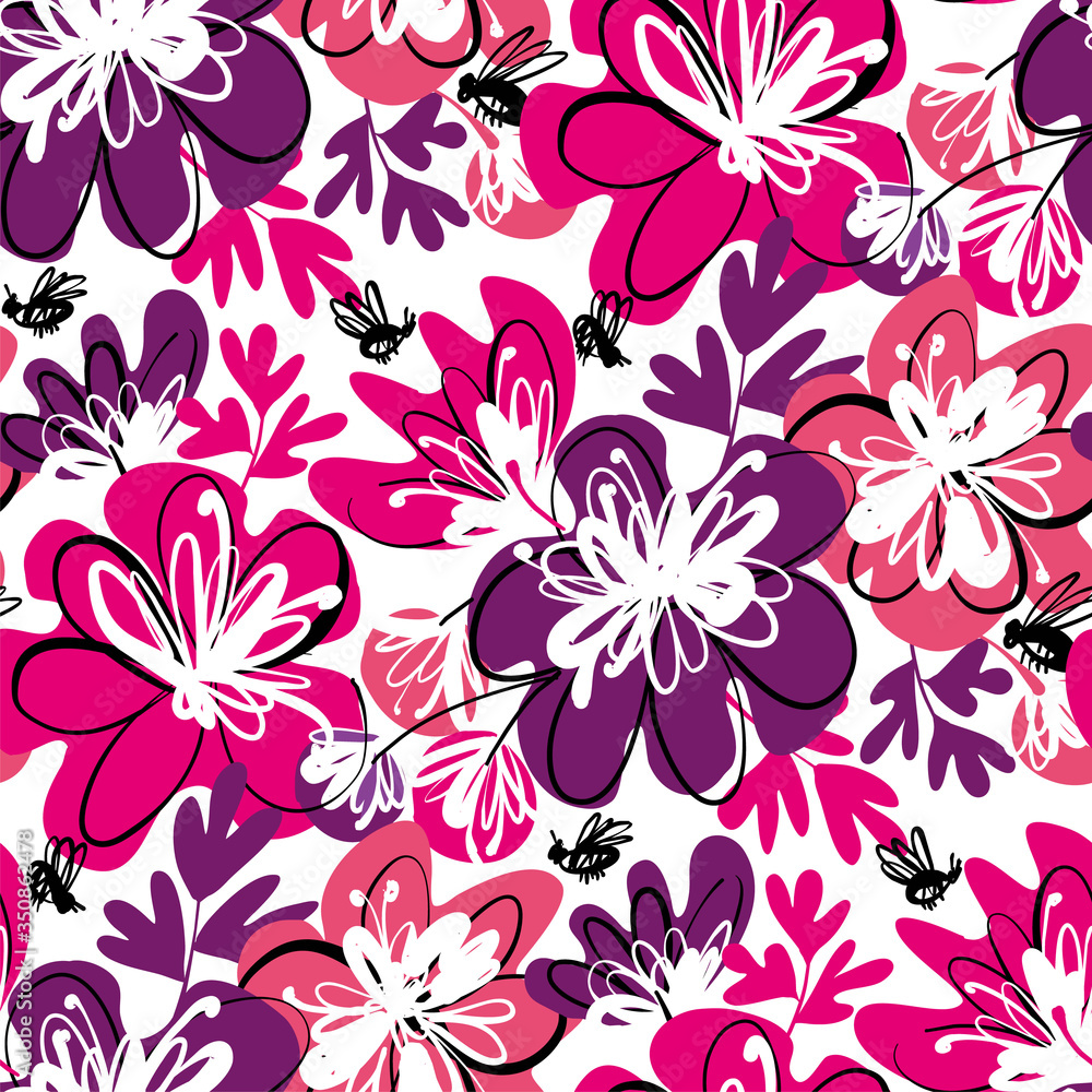 Fun pink and violet abstract floral pattern Fun pink and violet abstract floral pattern