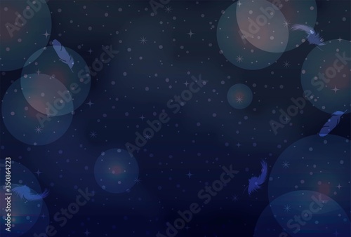 宇宙空間に舞い落ちる羽の背景素材