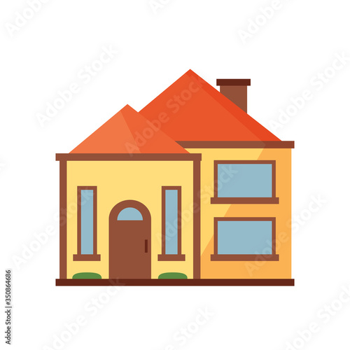 Yellow cottage with orange roof illustration. Home, design, architecture. Building concept. illustration can be used for topics like real estate, advertisement, house