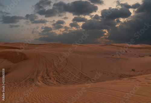 Desert landscape with clouds, Dubai, United Arab Emirates