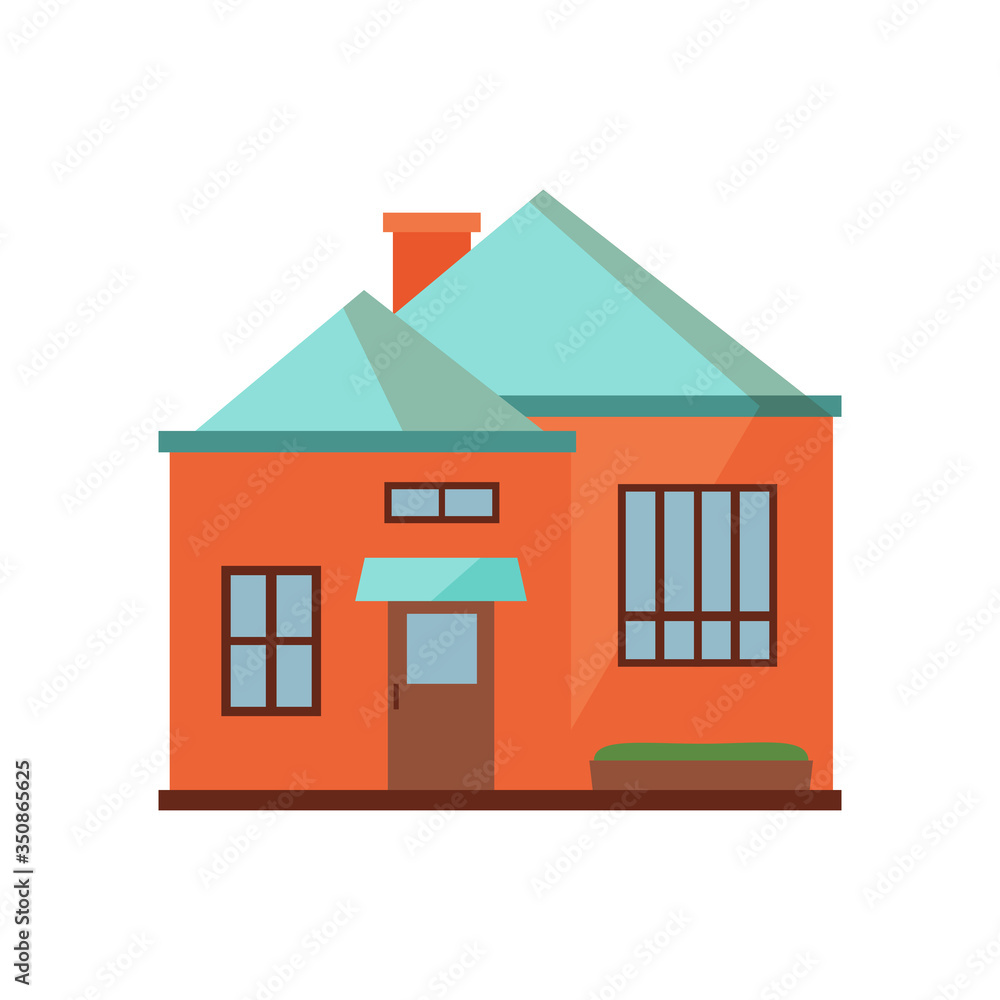 Red townhouse with blue roof illustration. Home, design, architecture. Building concept. illustration can be used for topics like real estate, advertisement, house Red townhouse with blue roof illustration. Home, design, architecture. Building concept. illustration can be used for topics like real estate, advertisement, house