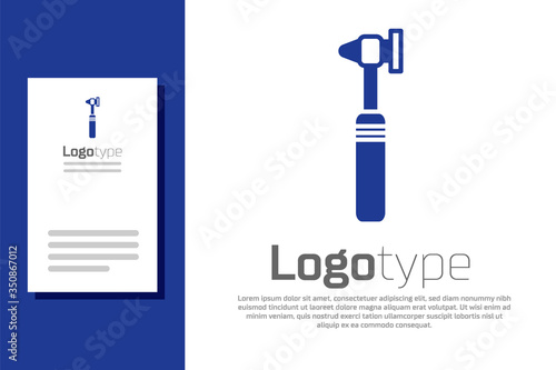 Blue Medical otoscope tool icon isolated on white background. Medical instrument. Logo design template element. Vector